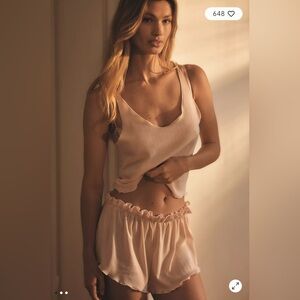 BY ANTHROPOLOGIE POINTELLE TANK and KNIT SHORTS PINK women’s xl